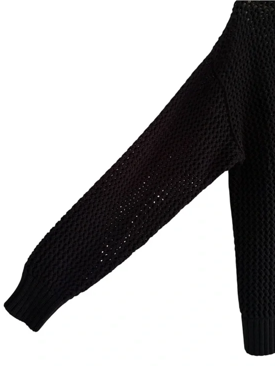 GAP Crochet Cardigan Sweater Black Open Knit Beachy Oversized Button Up Size L - Picture 9 of 16